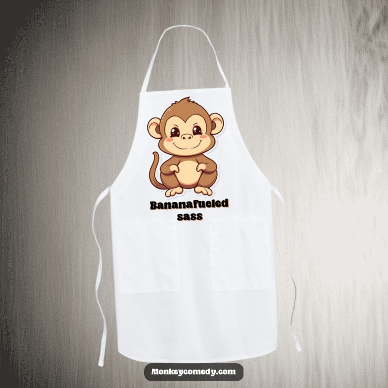 Funny Kawaii Monkey Apron with a cheeky monkey making a funny face, ideal for cooking and baking.