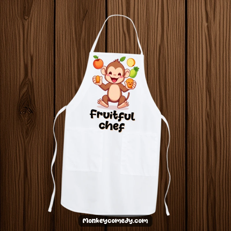 Funny Monkey Juggling Fruits Apron: A smiling monkey juggles fruits with flair, making this kitchen apron a fun and practical accessory.