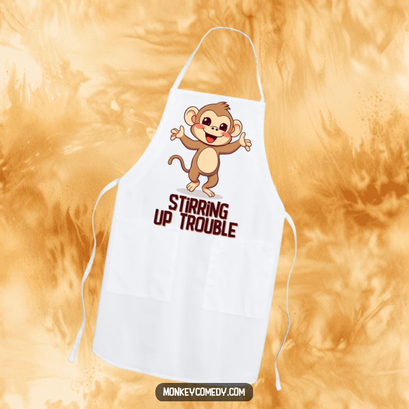 Funny Kawaii Monkey Apron: A cute monkey in a silly dance pose, ready to bring humor to the kitchen and protect your clothes.