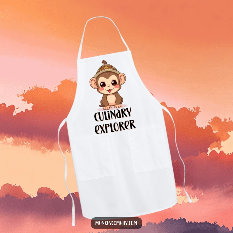 Funny Kawaii Monkey Explorer Apron: A cute and functional apron with a playful kawaii monkey in an explorer hat.