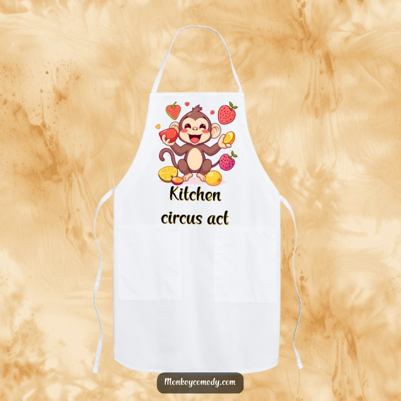 Funny Kawaii Monkey Juggling Apron: A playful monkey juggles colorful fruits, bringing a splash of cheerful humor to your kitchen.