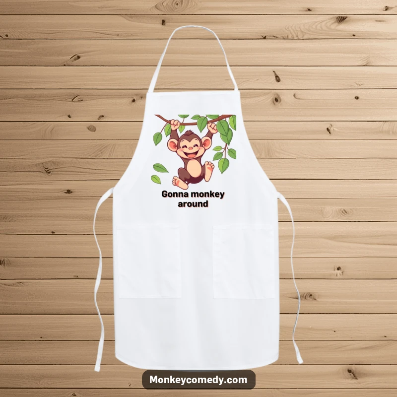 Funny Apron: A playful monkey swings from a vine with a joyful grin, ready to help in the kitchen.