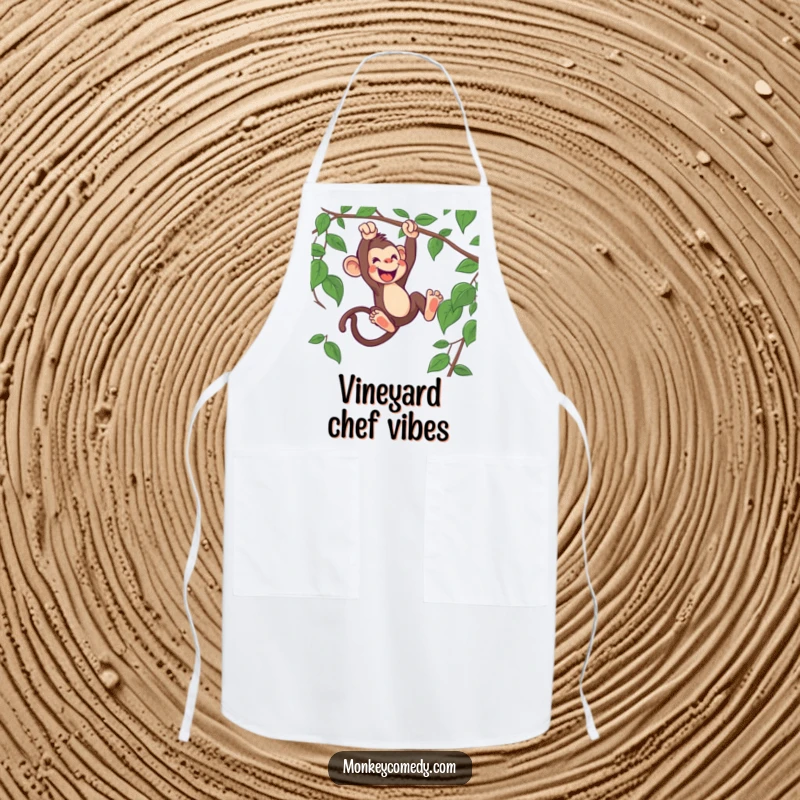 Funny monkey apron with an enthusiastic monkey swinging from a vine, perfect for a fun and functional kitchen.