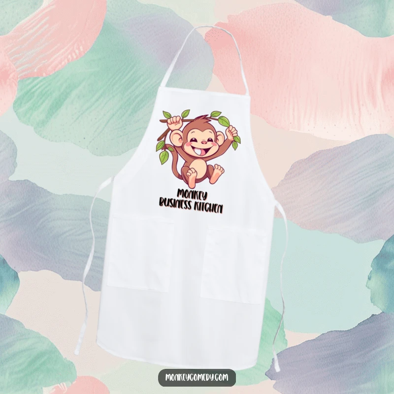 Funny Kawaii Monkey Apron: A joyful, grinning monkey swings on a vine, adding a splash of jungle humor to your culinary adventures.