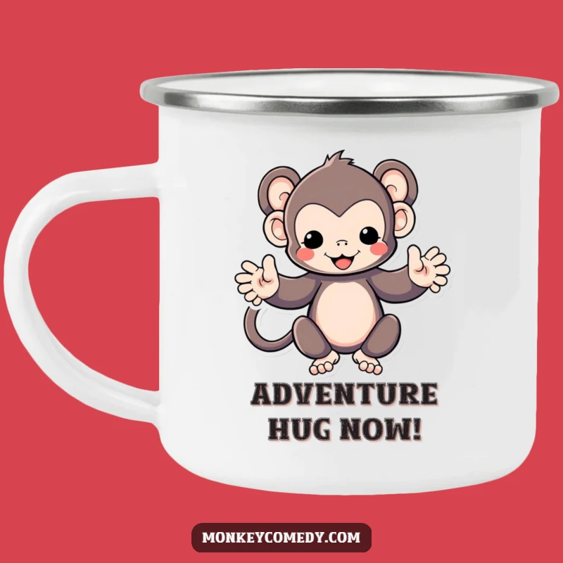 Funny Kawaii Monkey Camping Mug: Hugs by the Fire Funny Gift