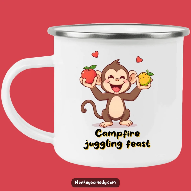 Funny Monkey Juggling Camping Mug: Fruit Acrobat Drinkware Gift