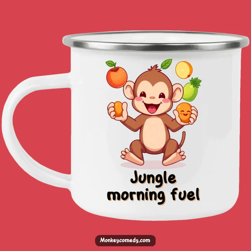 Funny Monkey Juggling Fruits Camping Mug - Adventure & Laughter Fuel