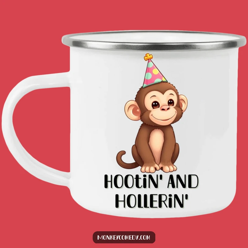 Funny Monkey Party Hat Camping Mug: Adventure Fuel for Your Wild, Celebratory Spirit