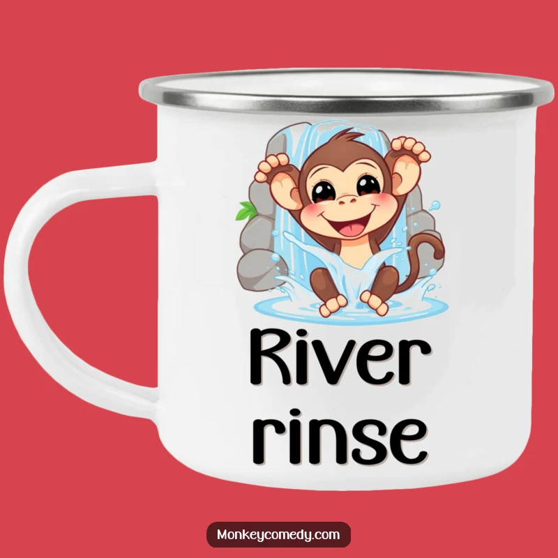 Funny Monkey Waterfall Camping Mug: Adventure Fueled by Primate Splashes