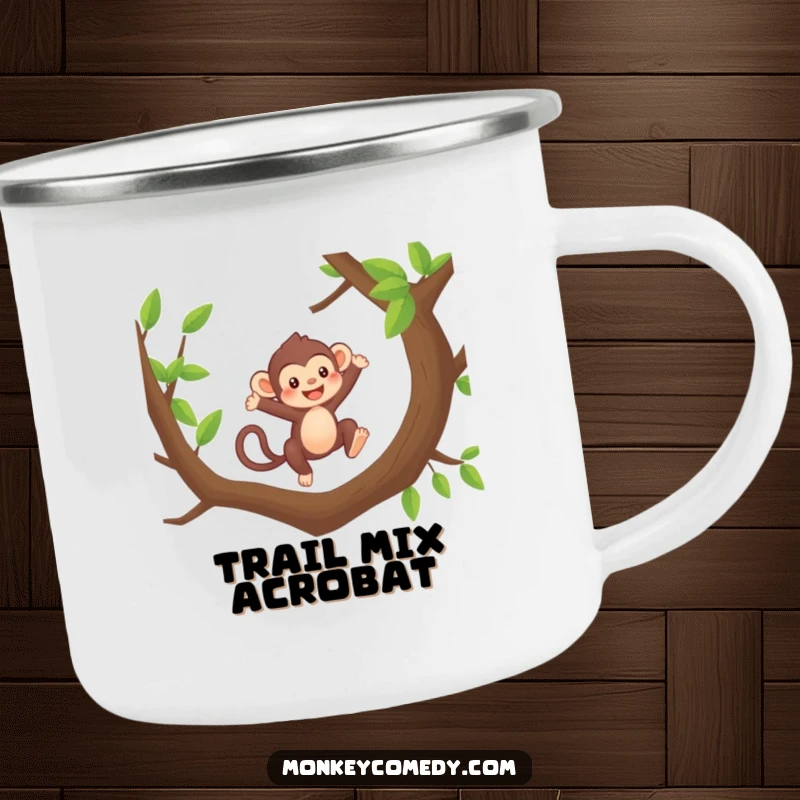 Funny Kawaii Monkey Camping Mug: A cute monkey leaps happily, perfect for energetic outdoor adventures.