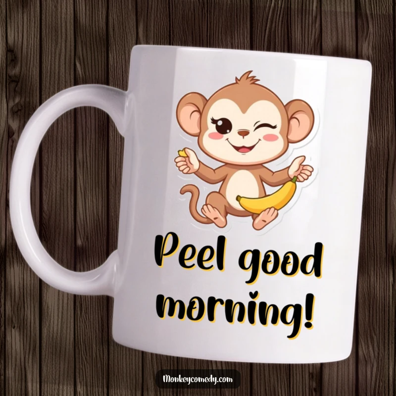 Funny Kawaii Monkey Juggling Mug: A cute monkey skillfully juggling bananas with a mischievous wink, perfect for coffee time.