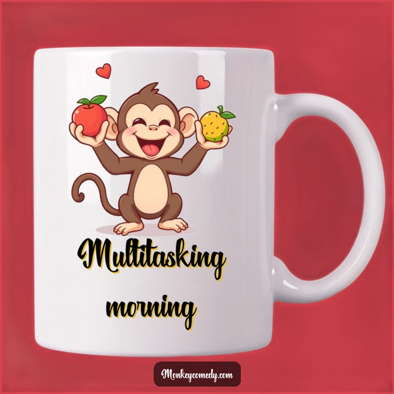 Funny Monkey Juggling Mug: Giggling Fruit Acrobat Coffee Cup Gift