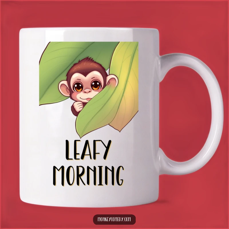 Funny Monkey Peeking Mug - Curious Leaf Design, Hilarious Gift for Jungle Fans