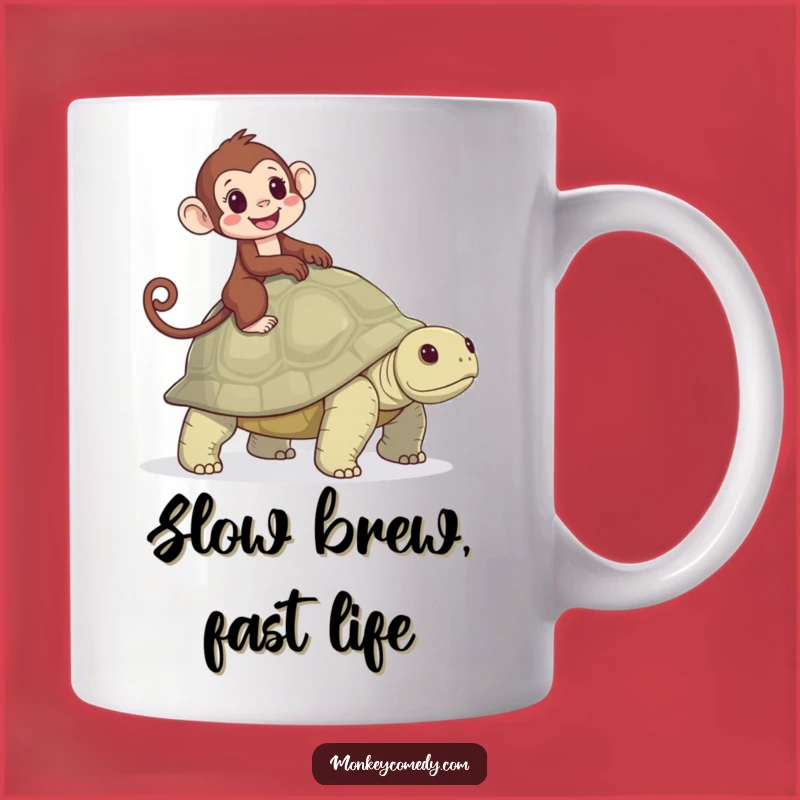 Funny Monkey Tortoise Mug: Hilarious Primate Journey Gift for Slow & Steady Fun