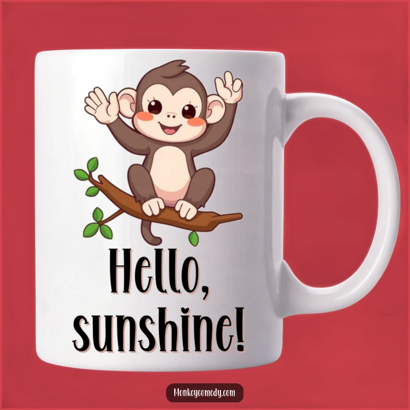 Funny Monkey Waving Mug - Hilarious Primate Greeting Gift