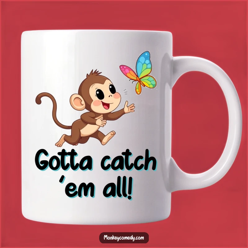 Funny Monkey Chasing Butterfly Mug: A Hilarious Gift for Nature Lovers!