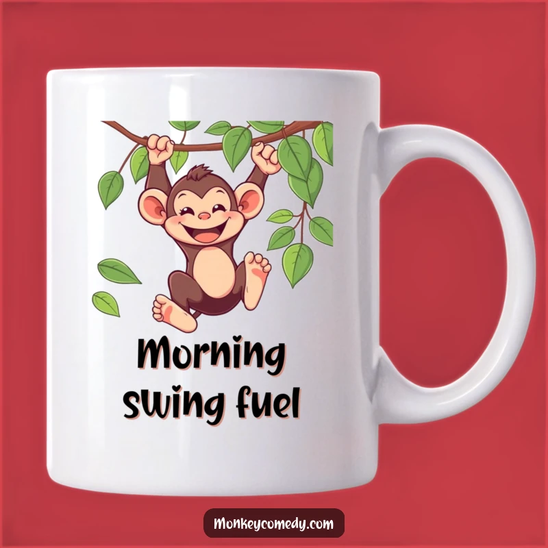 Funny Monkey Swinging Mug: Joyful Grin Primate Coffee Cup Gift