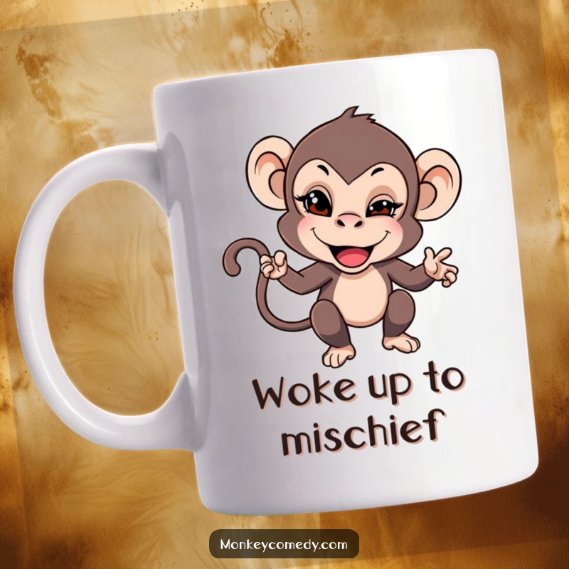 Funny mug featuring a monkey giving a mischievous wink, hinting at playful secrets and lighthearted teasing.