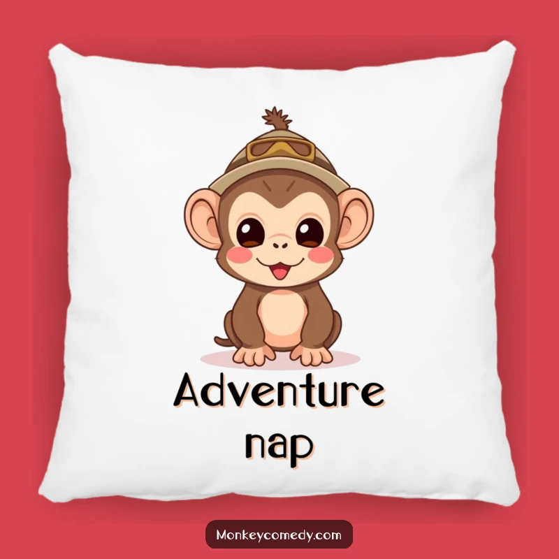 Kawaii Monkey Explorer Pillow - Comfy Funny Adventure Cushion, Amazing Funny Gift Throw Pillow