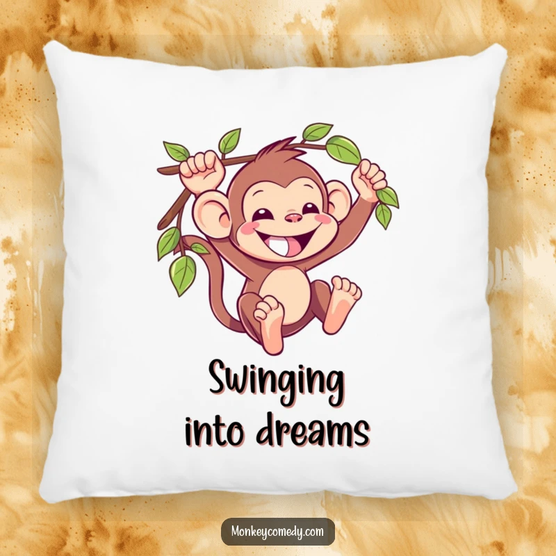 Funny Kawaii Monkey Pillow: A soft, plush pillow featuring a grinning monkey swinging on a vine, perfect for adding cozy humor.