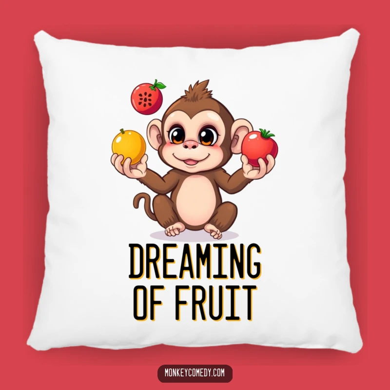 Funny Monkey Juggling Pillow: Comfy Cushion with a Whimsical Fruitful Design