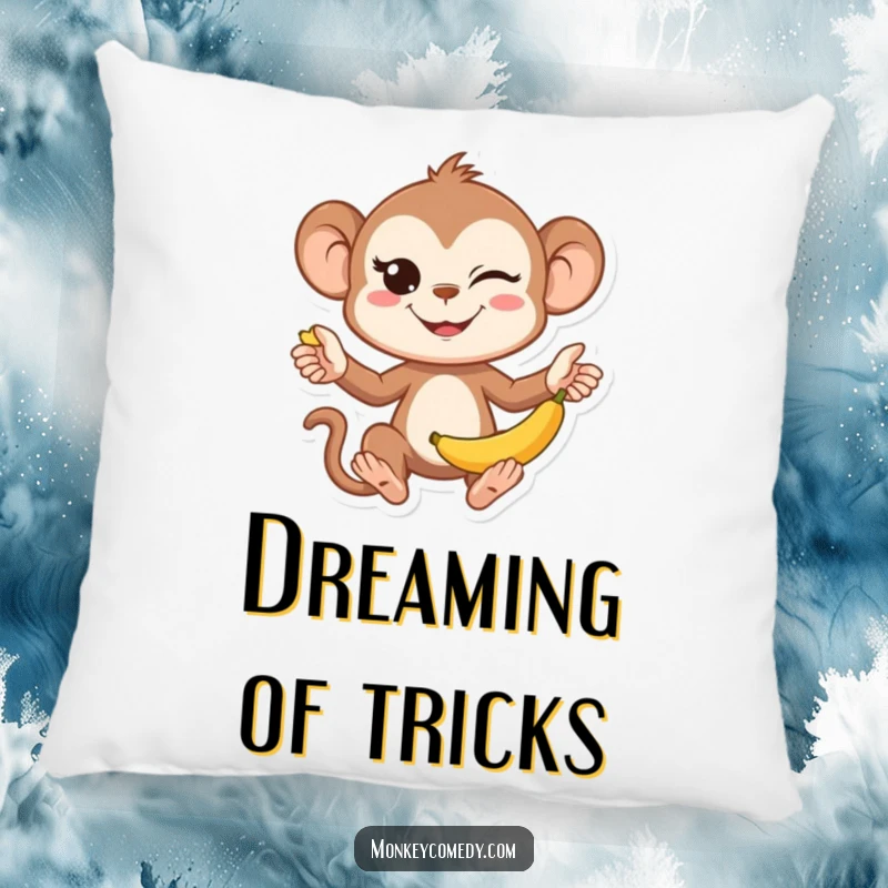 Funny Kawaii Monkey Juggling Pillow: A soft pillow featuring a cute monkey juggling several bananas with a mischievous wink.