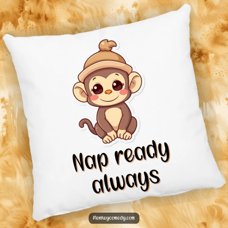 Funny Kawaii Monkey Pillow: A cute monkey wears a crooked hat, offering plush comfort and quirky, adorable vibes.