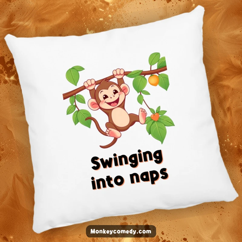 Funny Monkey Pillow with a grinning monkey swinging from a vine, perfect for offering comfort with jungle humor.