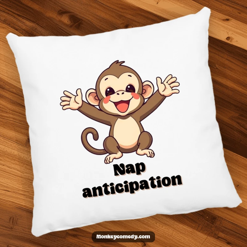 Funny Monkey Pillow featuring a primate with arms outstretched, ready for a hug, offering comfort and humor.