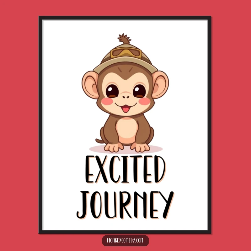 Funny Kawaii Monkey Explorer Digital Art - Adventure Printable Wall Decor, Instant Funny Gift