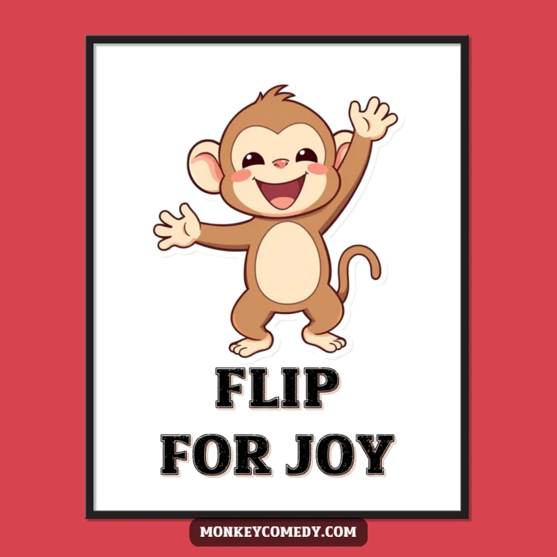 Funny Kawaii Monkey Handstand Digital Art: Energetic Decor Funny Gift