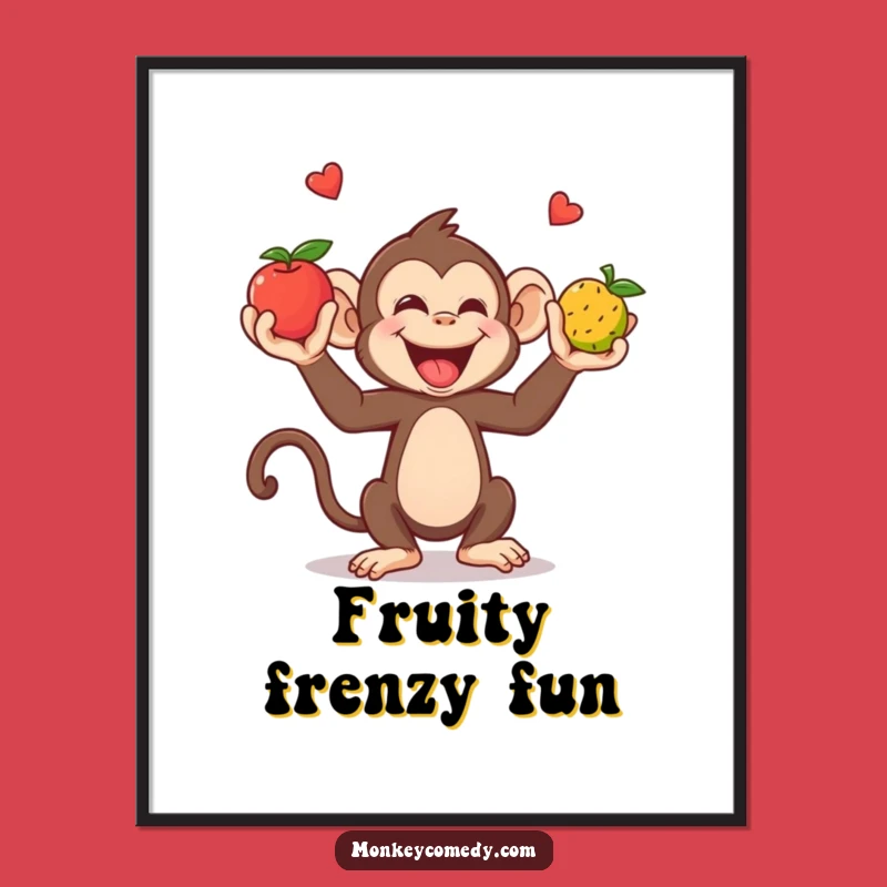 Funny Monkey Digital Art: Juggling Fruit Instant Download Gift