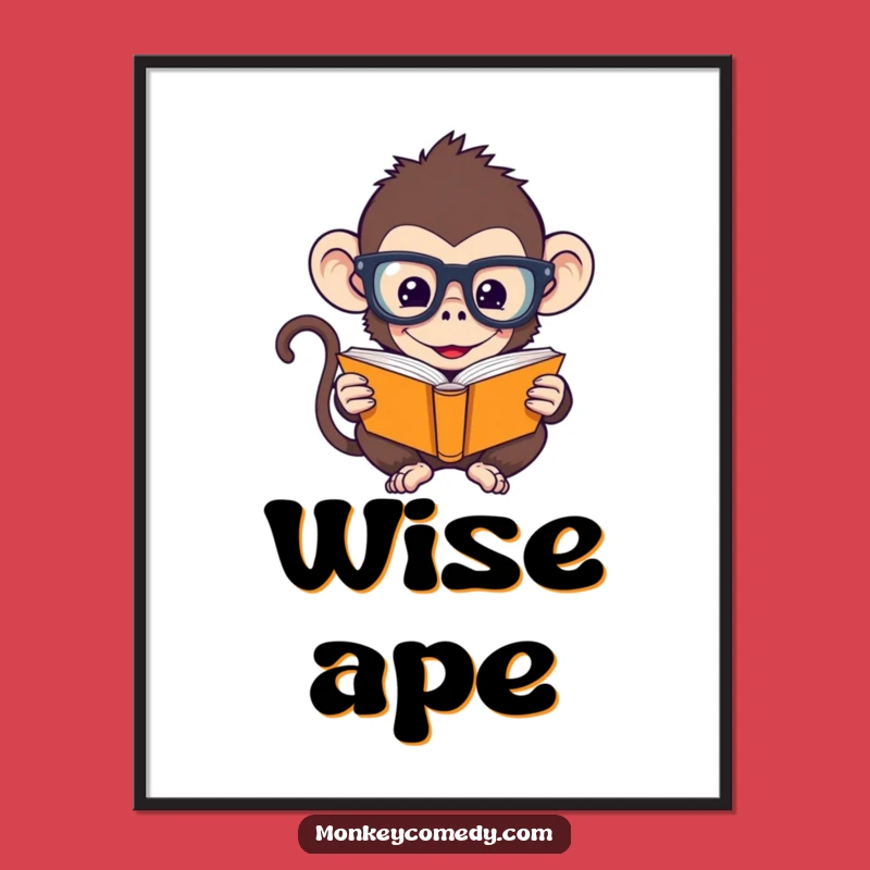 Funny Bookworm Monkey Digital Print: Hilarious Art for the Studious Soul