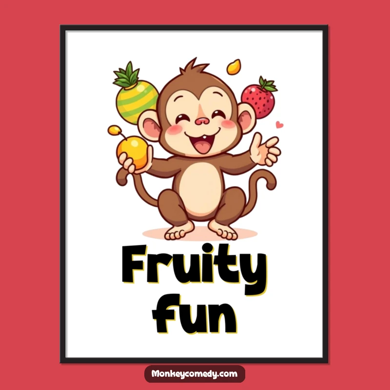 Funny Kawaii Monkey Juggling Fruits Digital Art - Instant Hilarious Decor for Any Space