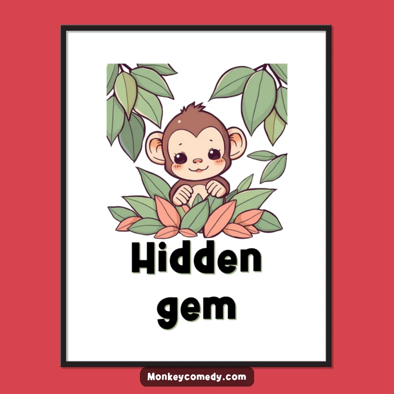 Funny Kawaii Monkey Leaf Digital Art: Woodland Charm Funny Gift