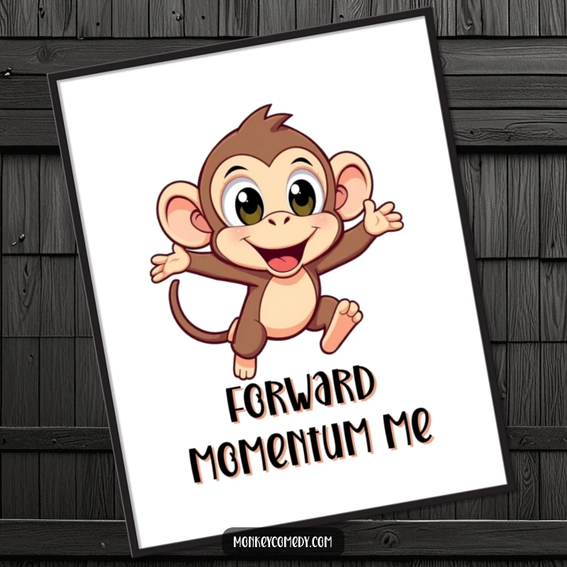 Funny Kawaii Monkey Leaping Digital Art: A kawaii monkey with excited eyes leaps forward, offering instant printable energy and humor.
