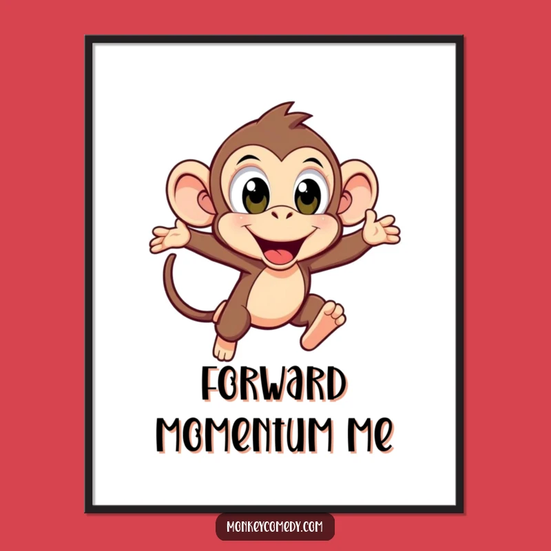 Funny Kawaii Monkey Leaping Digital Art: Instant Energy For Your Walls