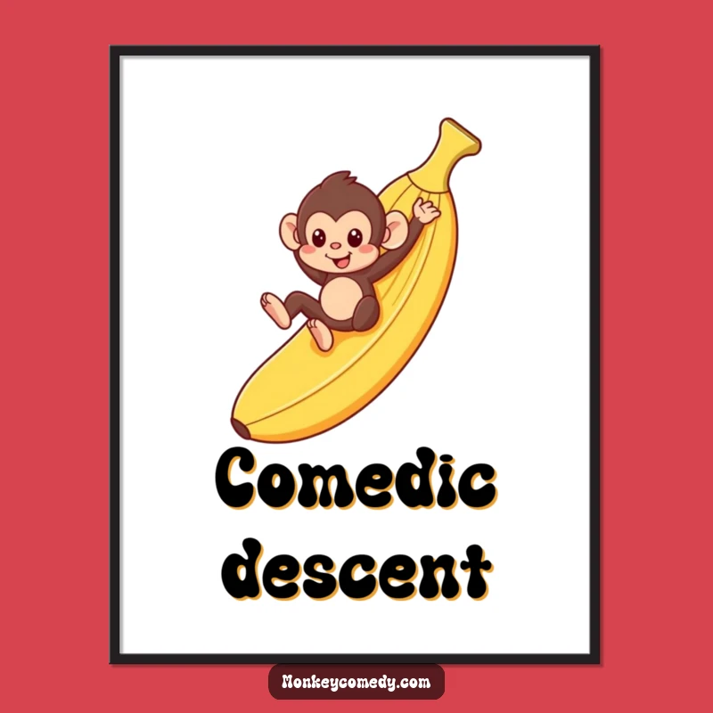 Funny Monkey Art Print: Banana Slide Decor, Silly Monkey Funny Gift