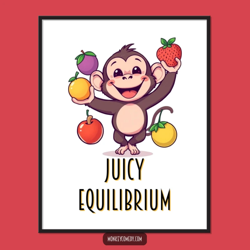 Funny Monkey Art Print: Juggling Decor, Grinning Monkey Funny Gift