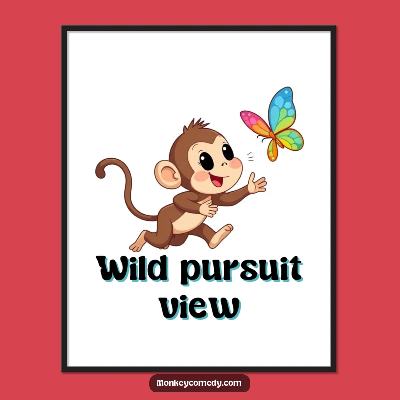 Funny Monkey Chasing Butterfly Digital Art Print: Instant Joyful Jungle Decor!