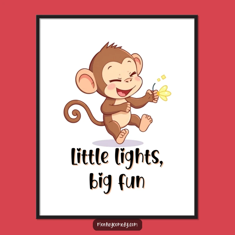 Funny Monkey Firefly Digital Print: Hilarious Primate's Night Chase Art