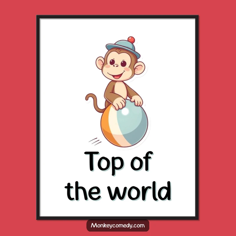 Funny Monkey Hat Ball Ride Digital Art: Instant Joyful Decor for Your Walls