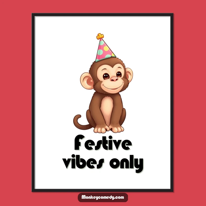 Funny Monkey Party Hat Digital Art Print: Instant Joyful Decor for a Lively Space
