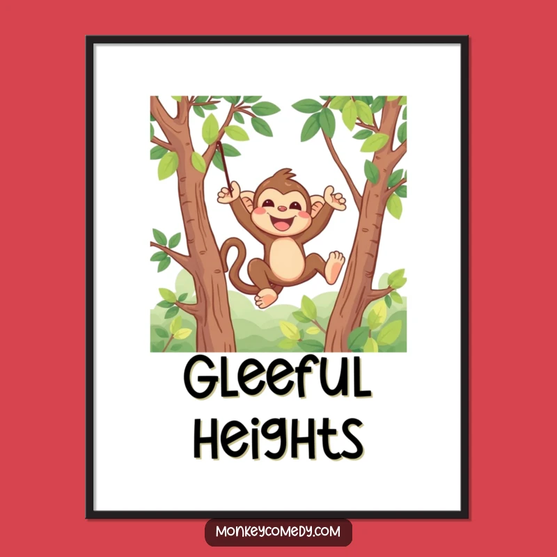 Funny Kawaii Monkey Digital Art - Joyful Swinging Monkey Printable Wall Decor, Instant Funny Gift