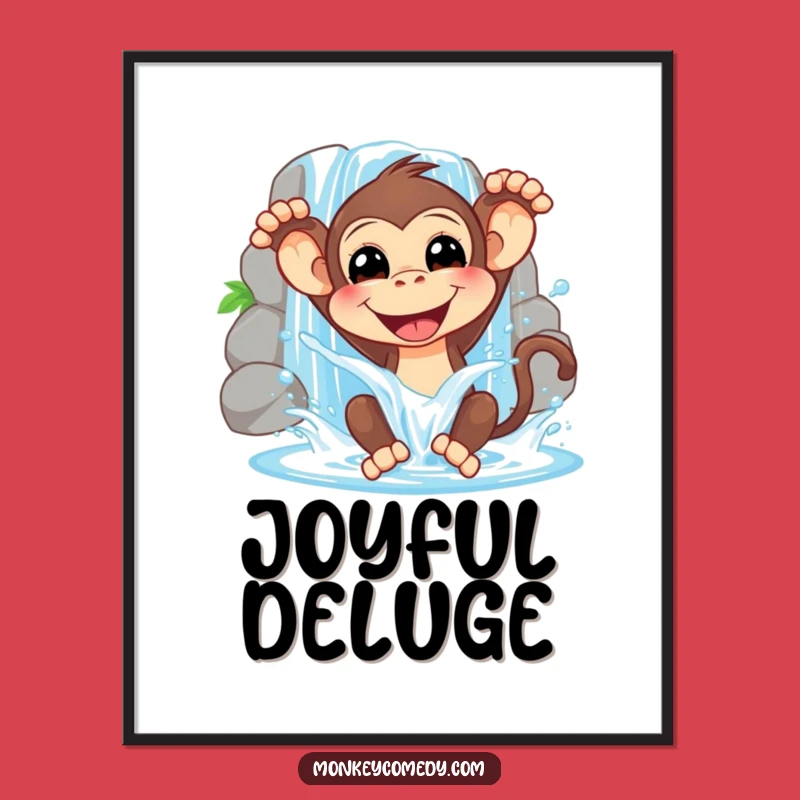 Funny Monkey Waterfall Digital Art: Instant Joyful Primate Decor