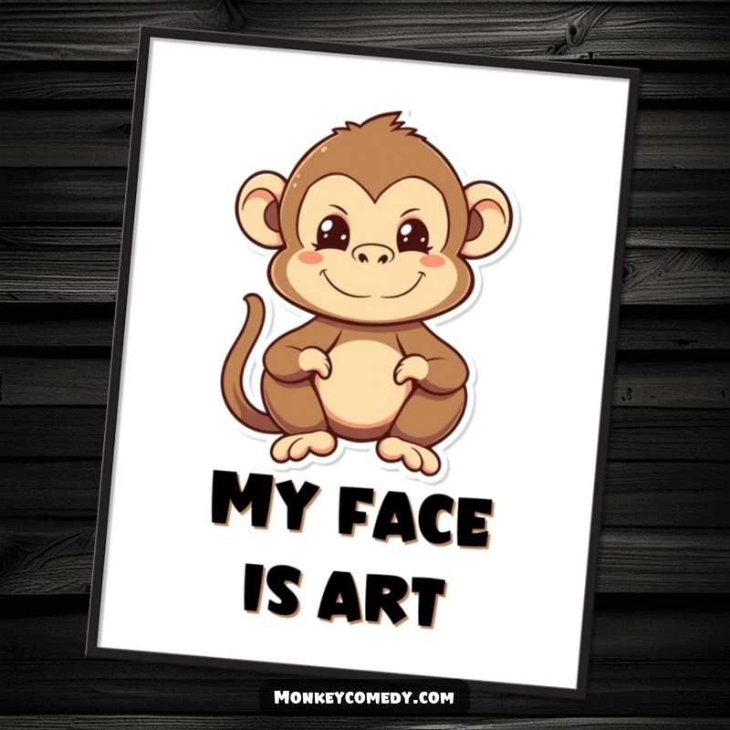 Funny Kawaii Monkey Digital Art Print of a monkey making a funny face, perfect for instant digital downloads and printing.