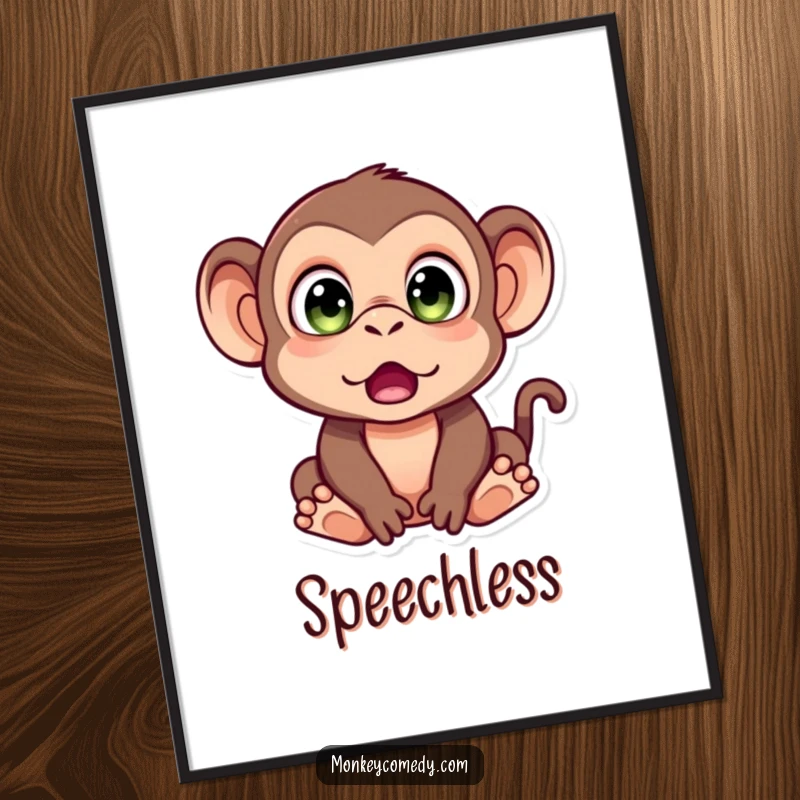 Funny Monkey Digital Art Print of a monkey with wide eyes, capturing a moment of pure, delightful surprise and astonishment.