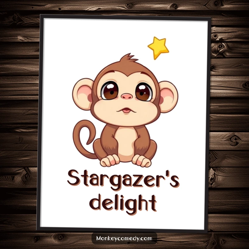 Funny Monkey Falling Star Digital Art Print: High-resolution art of a surprised monkey looking at a falling star, for instant magical home decor.