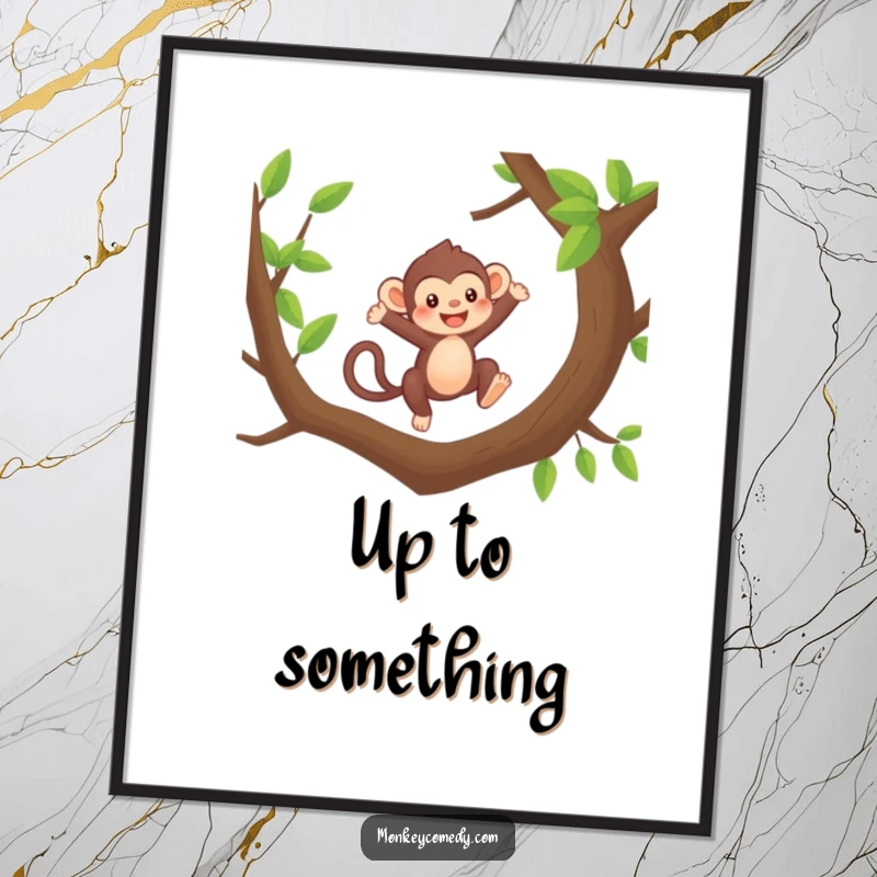 Funny Kawaii Monkey Digital Art Print: A cute monkey leaps energetically, offering instant adorable fun and humor.