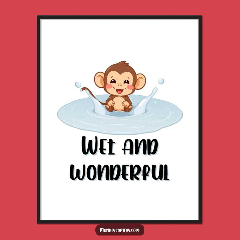 Funny Monkey Puddle Splash Digital Art: Instant Joyful Primate Download!